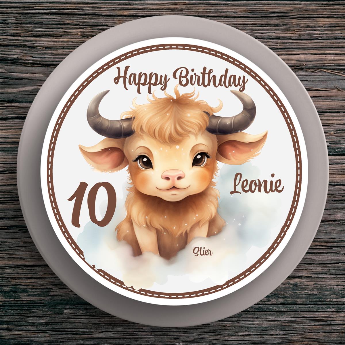Tortenaufleger Geburtstag Sternzeichen Stier #1 Name & Zahl (20cm) Fondant Papier