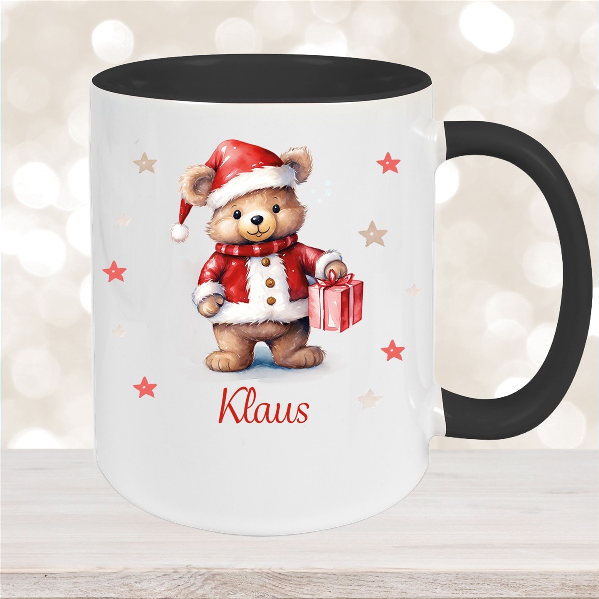 Tasse Wunschname Weihnachten Teddy Sterne Keramik Kinderbecher versch. Farben