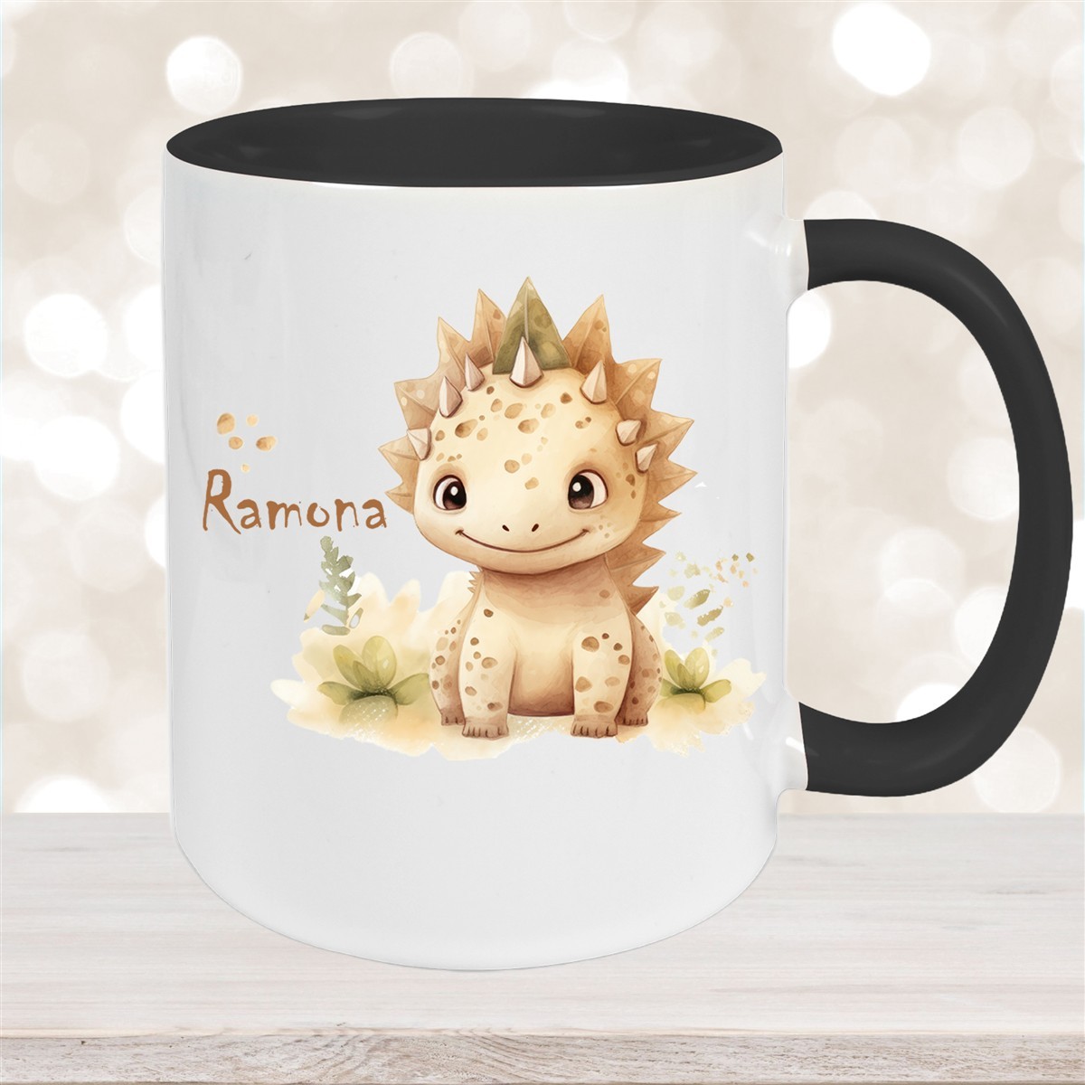 Tasse Wunschname Dino #2 Keramik Kinderbecher Schwarz