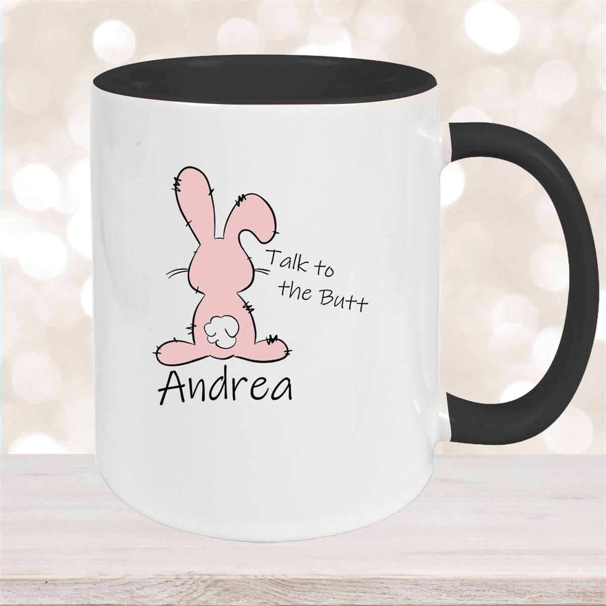 Tasse Ostern - Hase Talk to the Butt Wunschnamen Keramik personalisiert Schwarz