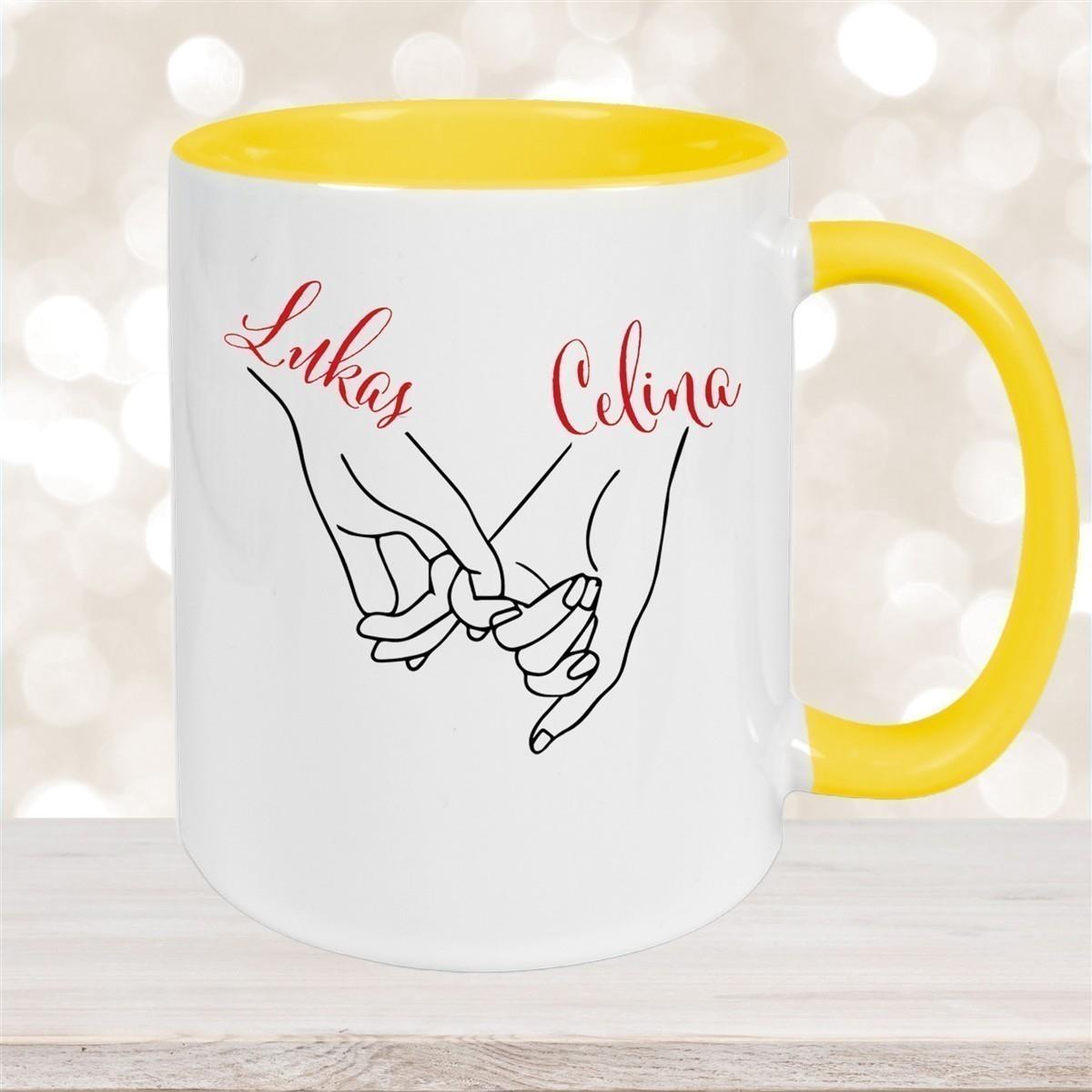 Tasse Hände Valentinstag 5 Wunschnamen Keramik personalisiert versch. Farben