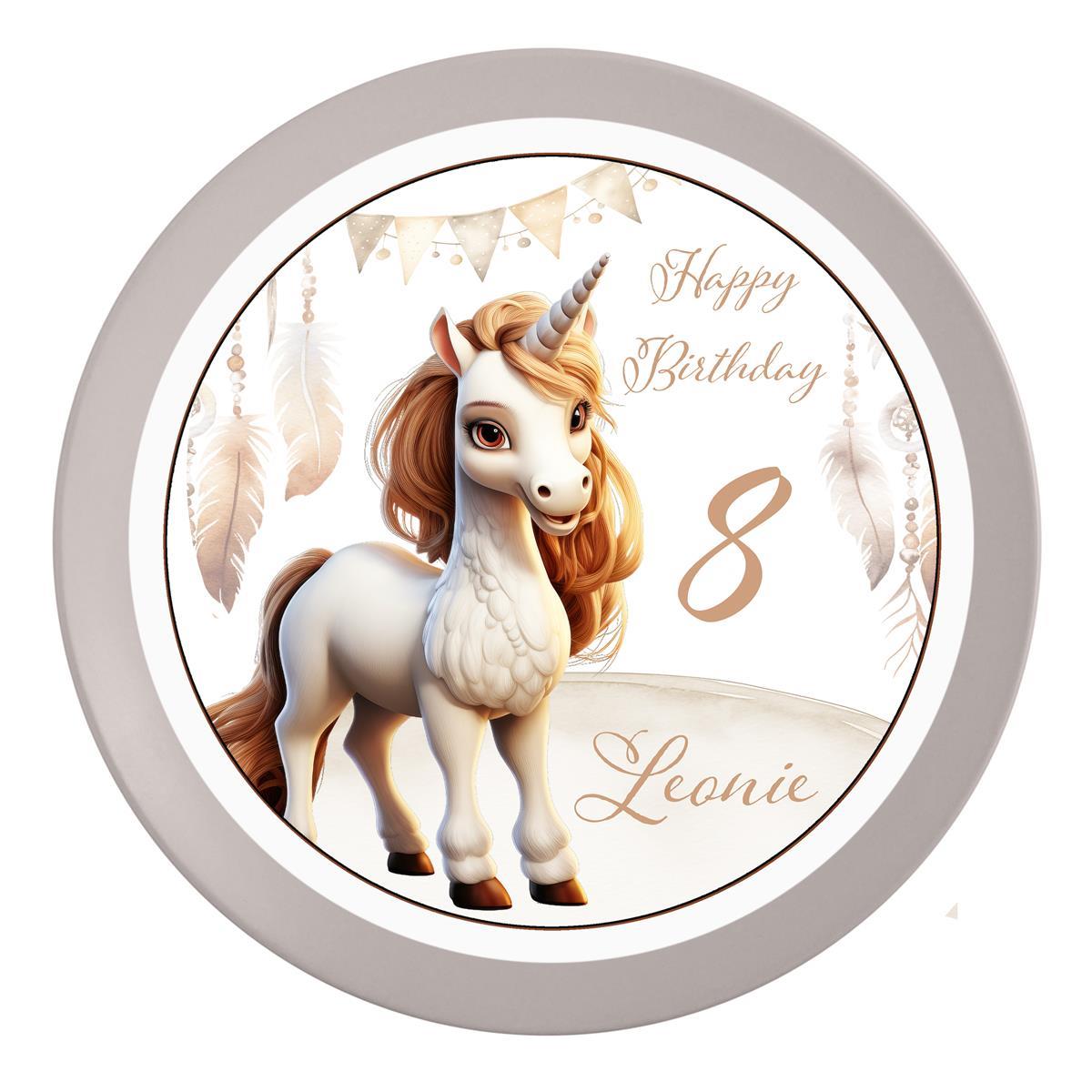 Tortenaufleger Geburtstag Einhorn 3 Name & Zahl (20cm) Fondant Papier