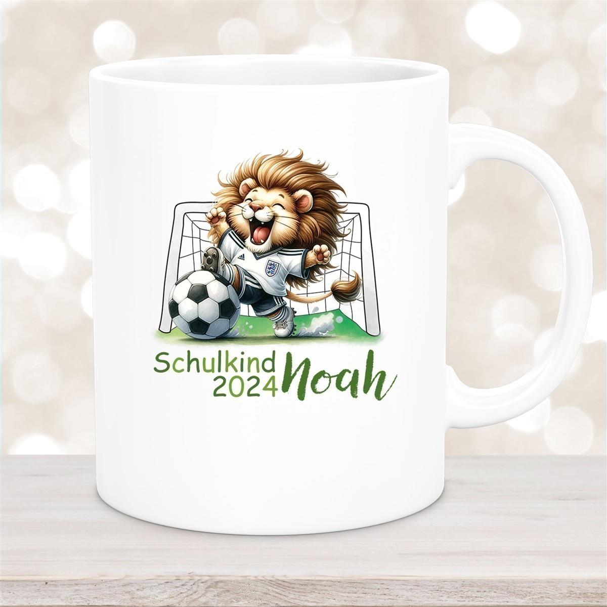 Tasse Schulkind 13 Wunschname Fußball2 Keramik Kinderbecher Personalisiert versch. Farben