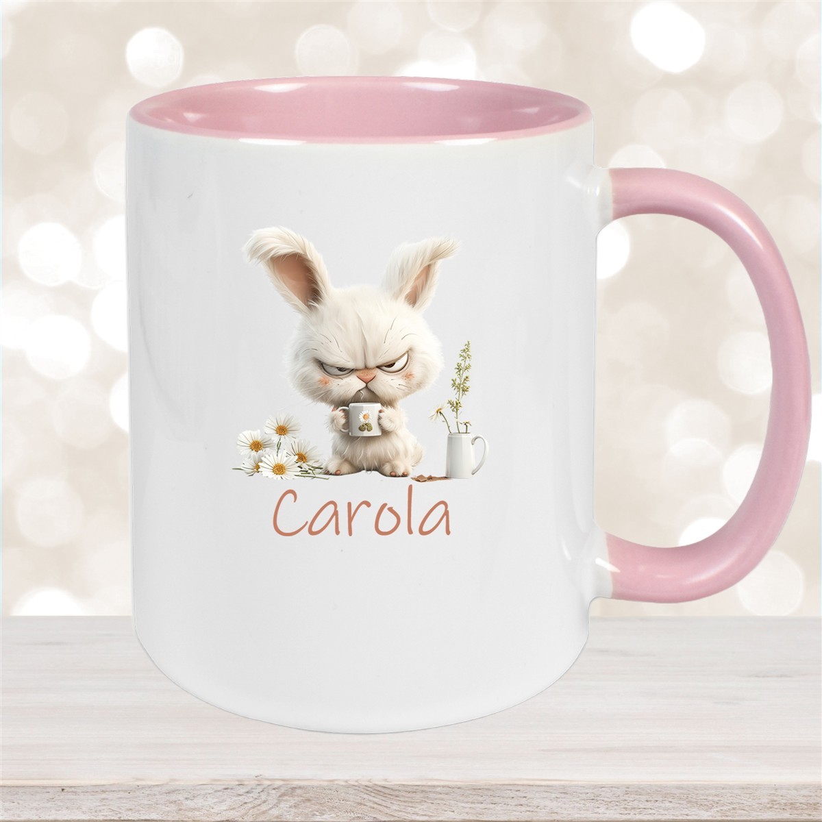 Tasse Ostern Grumpy-Bunny #1 Wunschnamen Keramik personalisiert Altrosa