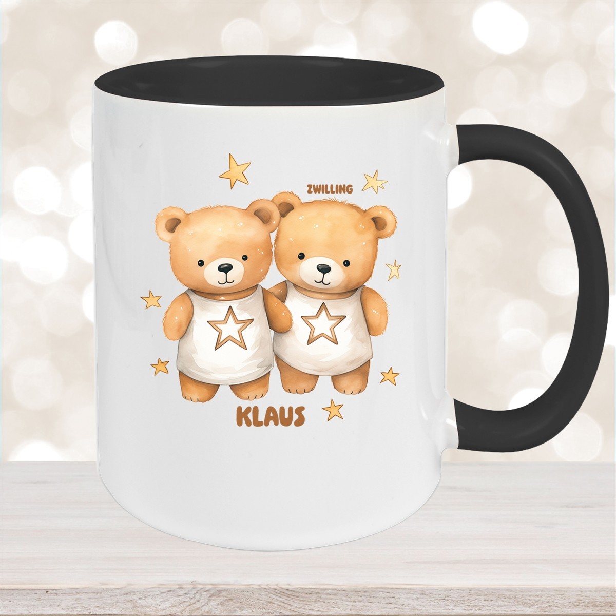 Tasse Sternzeichen Kinder Zwilling #1 Wunschname Keramik Kinderbecher personalisiert Schwarz