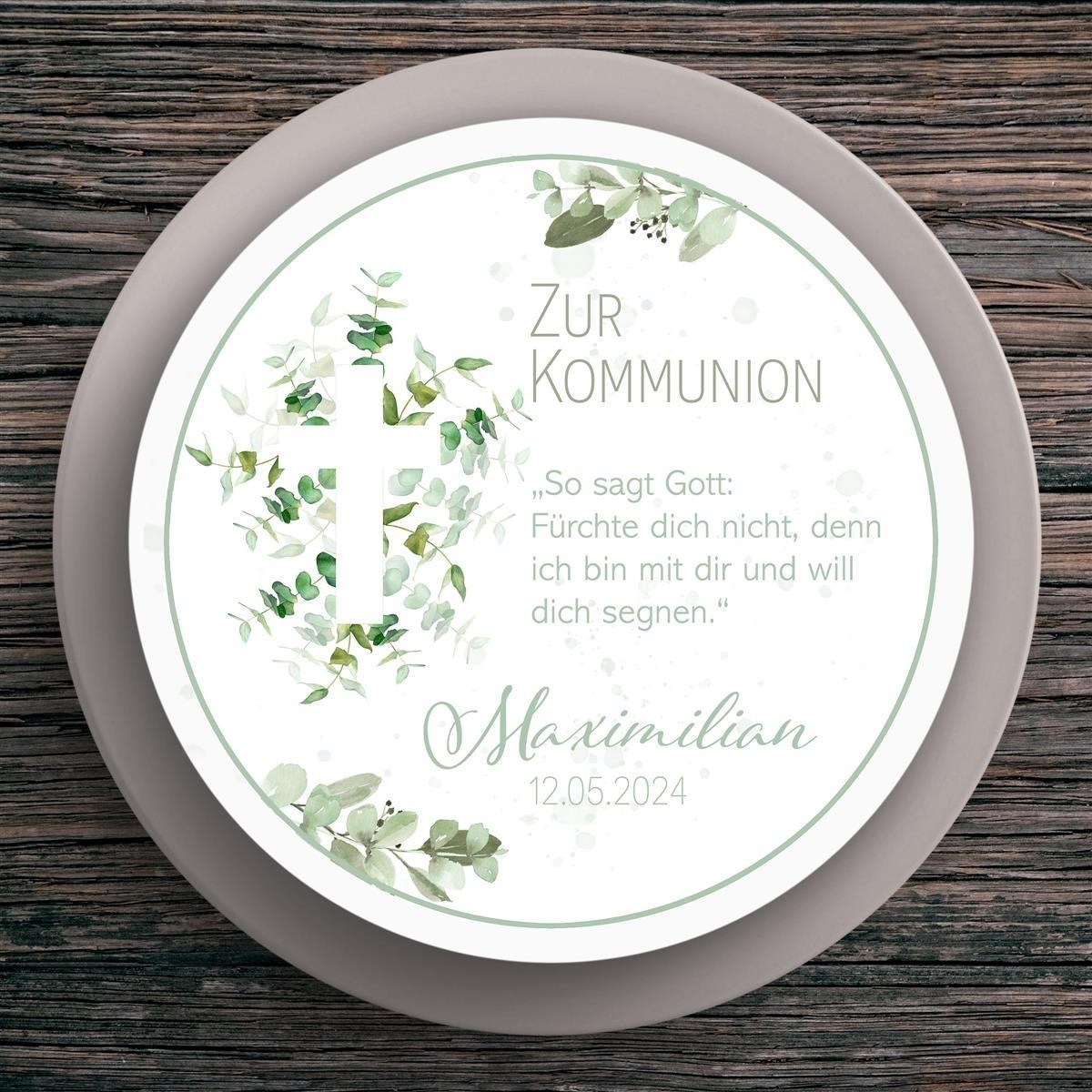 Tortenaufleger Kommunion Kreuz #1 Name & Datum (20cm)