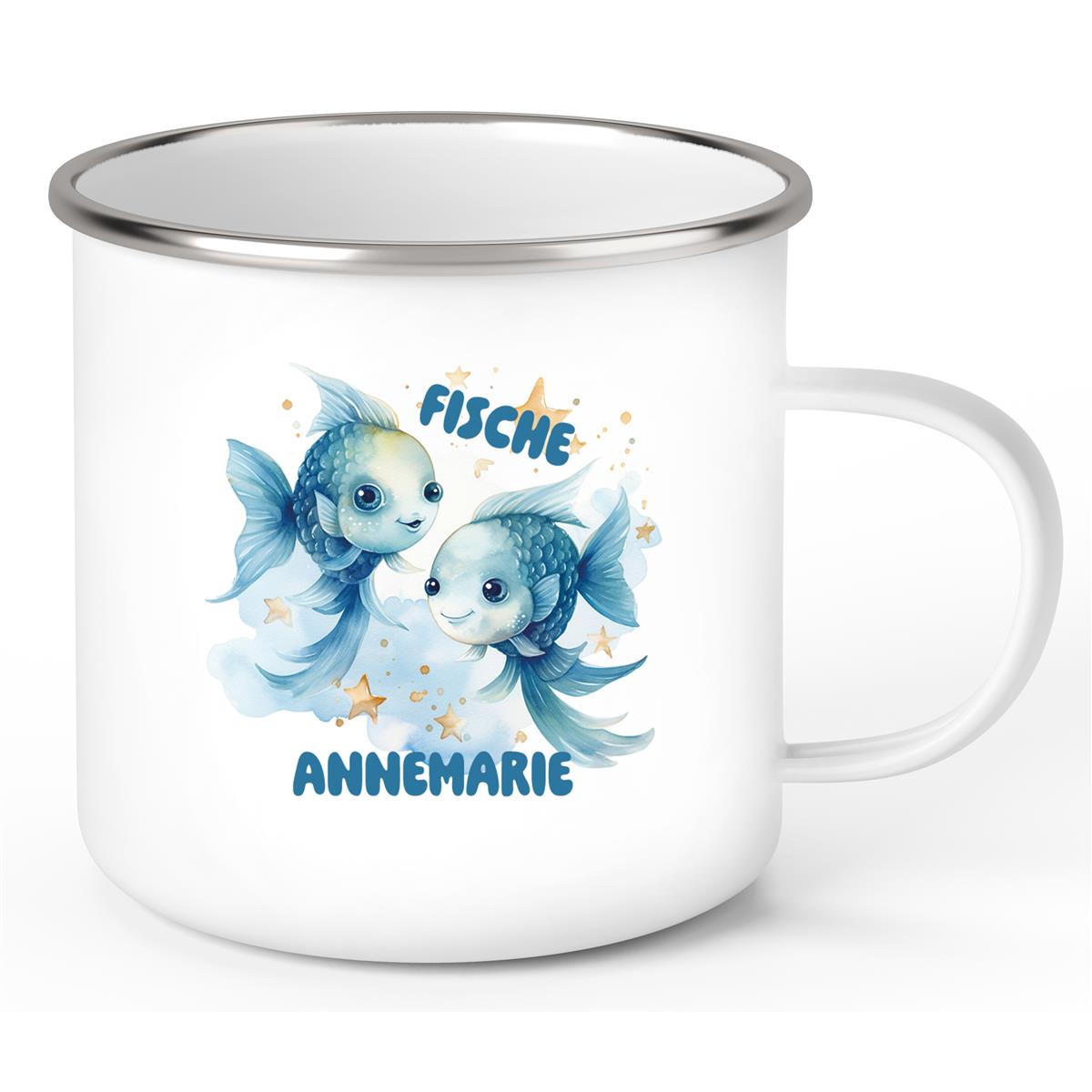 Tasse Sternzeichen Kinder Fische #1 Wunschname Emaille Kinderbecher personalisiert