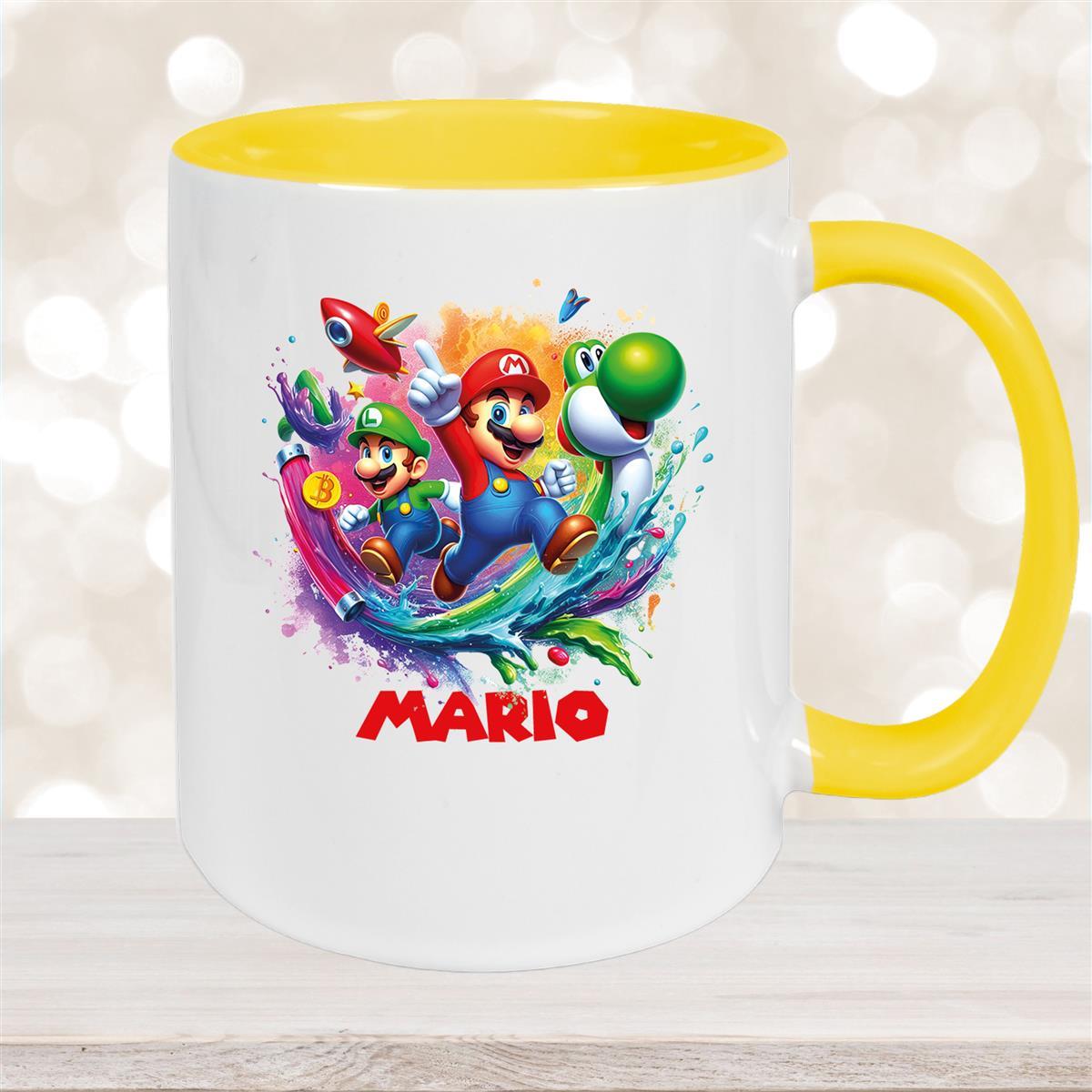 Tasse Wunschname Super-Mario #2 Keramik Kinderbecher personalisiert Gelb