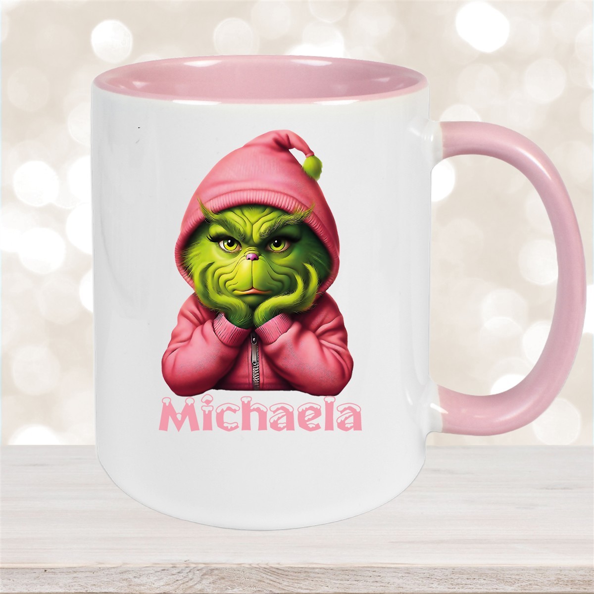 Tasse Wunschname Weihnachten Grinch #10 Keramik Kinderbecher Altrosa