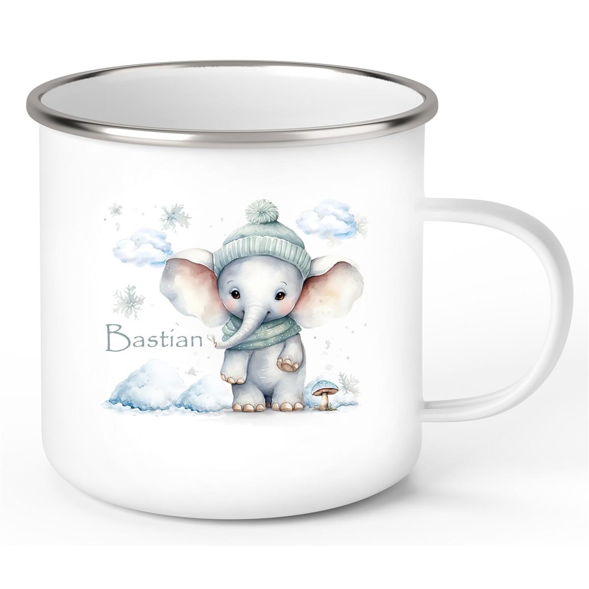 Tasse Wunschname Christmas Elefant 2 Emaille Kinderbecher