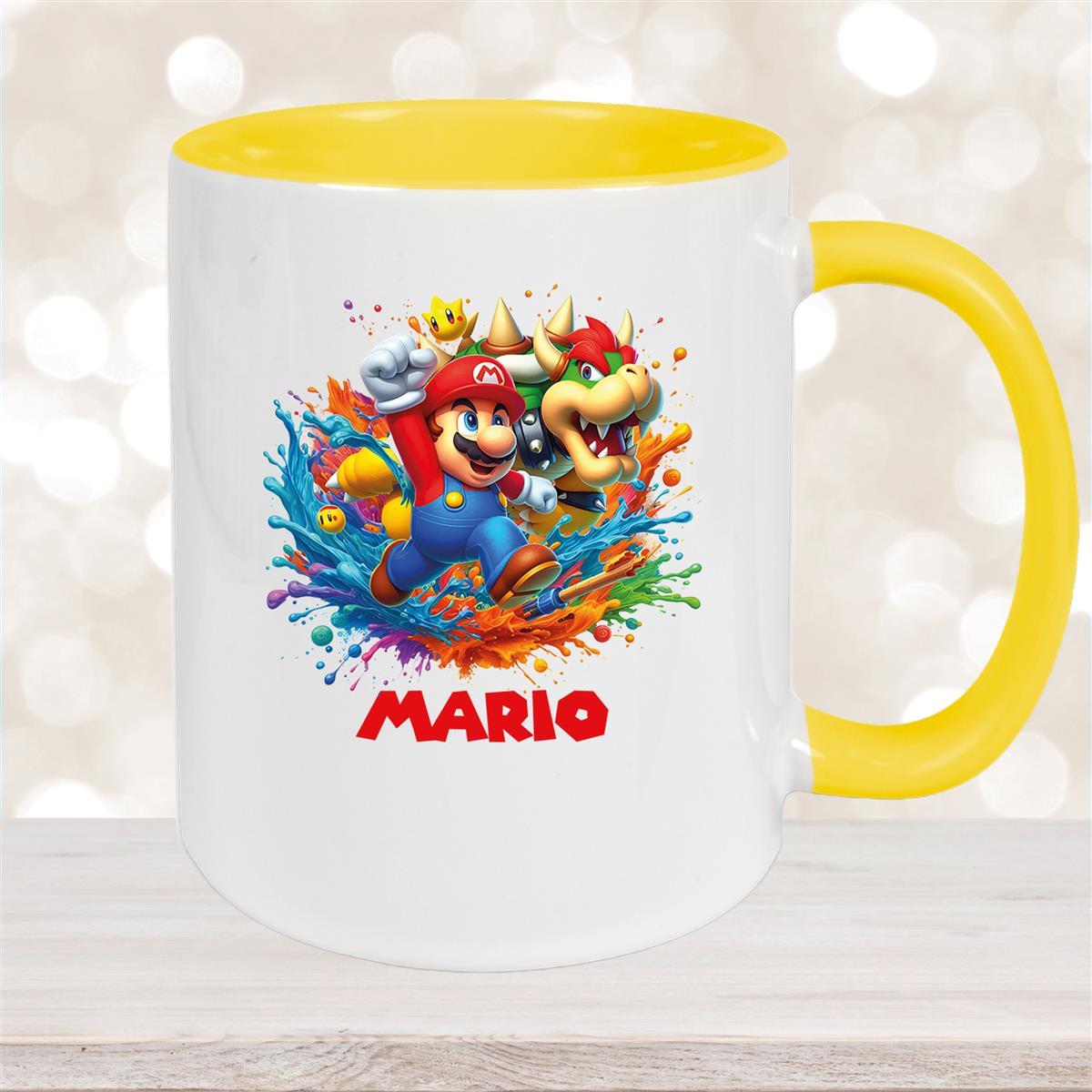 Tasse Wunschname Super-Mario #5 Keramik Kinderbecher personalisiert Gelb