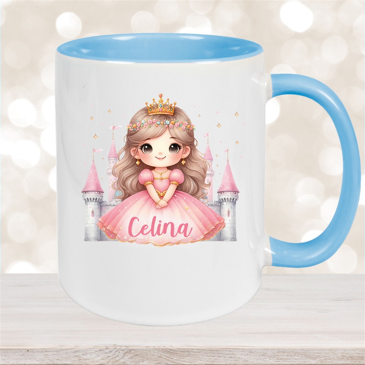 Tasse Kinder Prinzessin #3 Wunschname Keramik Kinderbecher personalisiert Hellblau