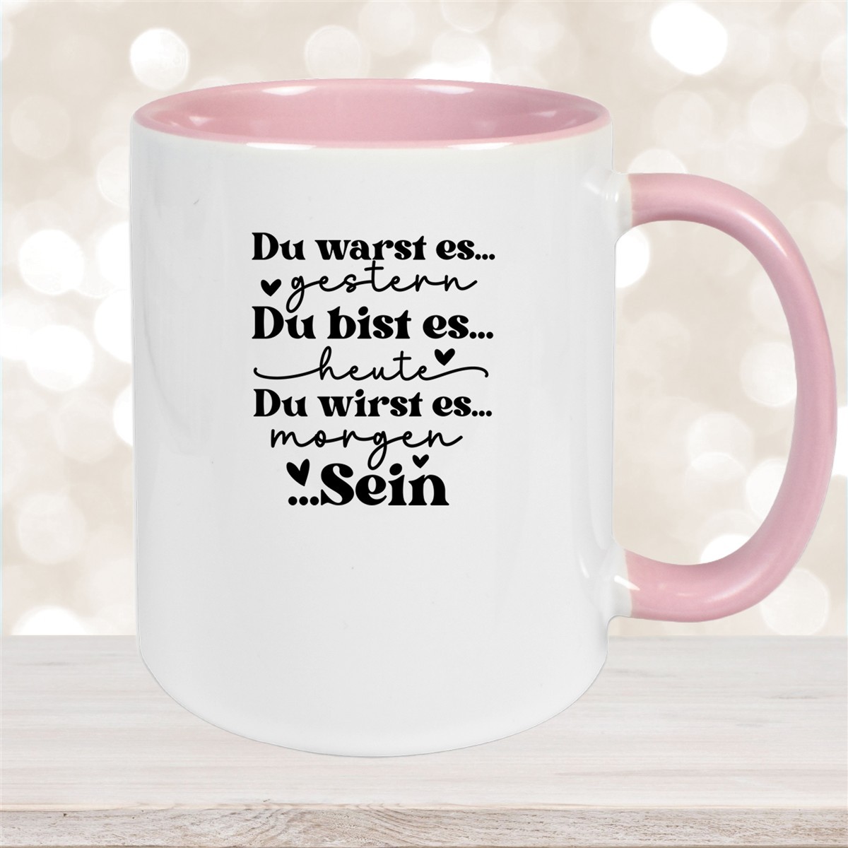 Tasse Spruch "Du bist es" Valentinstag #12 Keramik versch. Farben Altrosa