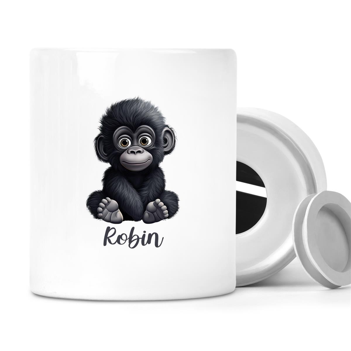 Spardose mit Wunschname Gorilla 1 personalisiert