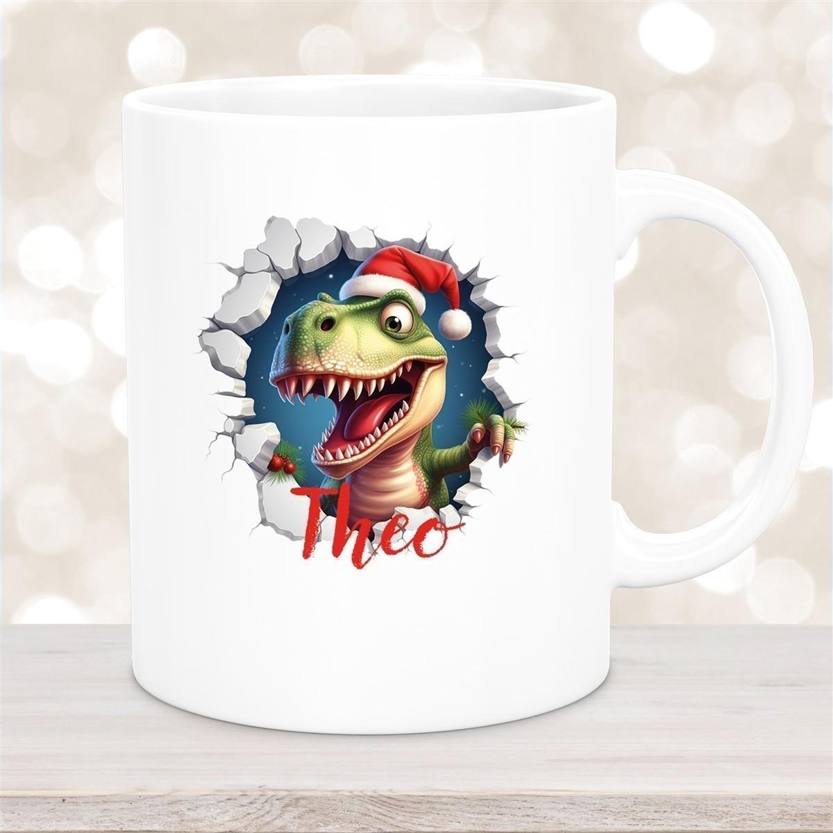 Tasse Wunschname Christmas Dino 1 Keramik Kinderbecher versch. Farben