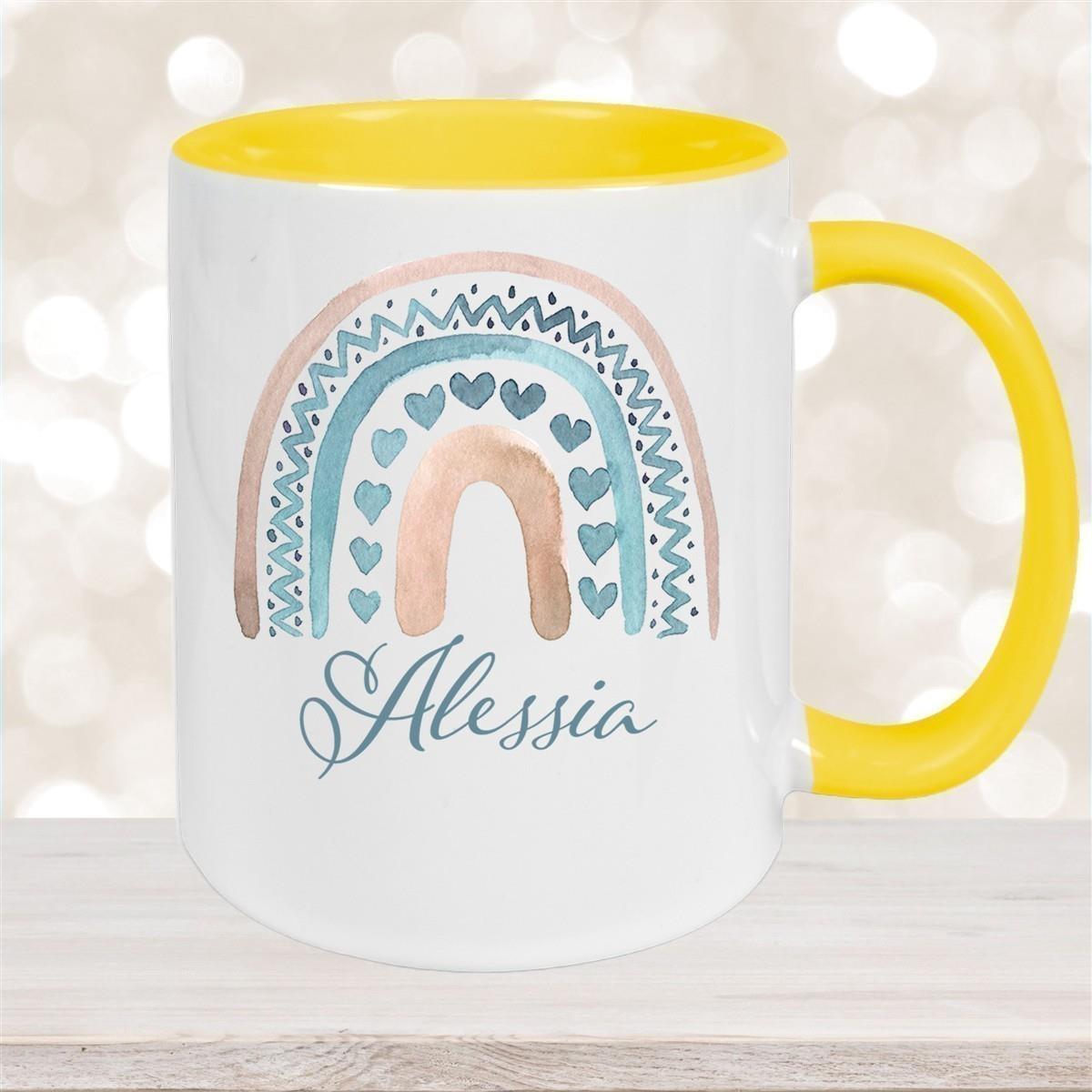 Tasse Wunschname Regenbogen 5 Keramik Kinderbecher versch. Farben