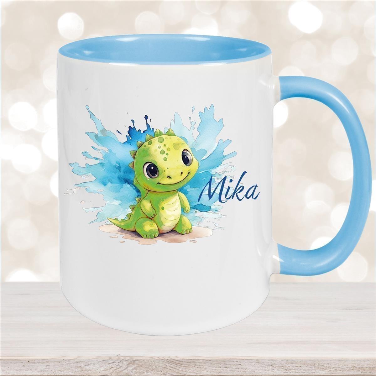 Tasse Dino 12 Wunschname Keramik Kinderbecher Personalisiert versch. Farben