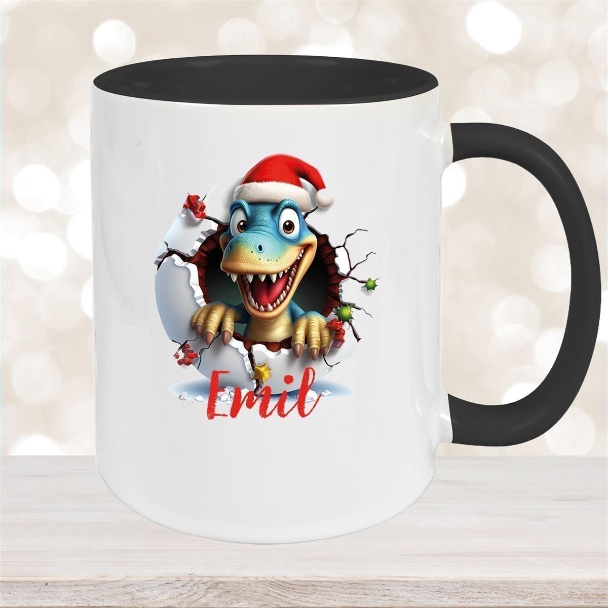 Tasse Wunschname Christmas Dino 2 Keramik Kinderbecher versch. Farben