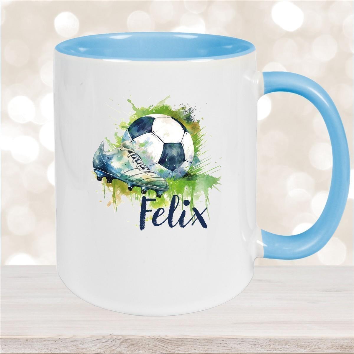Tasse Fußball 4 Wunschname Keramik Kinderbecher personalisiert versch. Farben