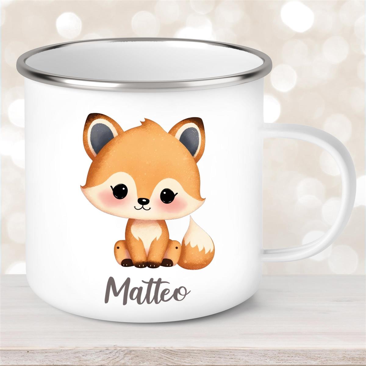 Tasse Wunschname Fuchs #1 Emaille Kinderbecher