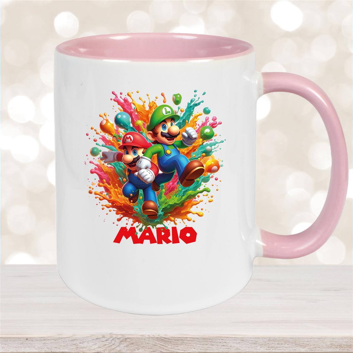 Tasse Wunschname Super-Mario #4 Keramik Kinderbecher personalisiert Altrosa