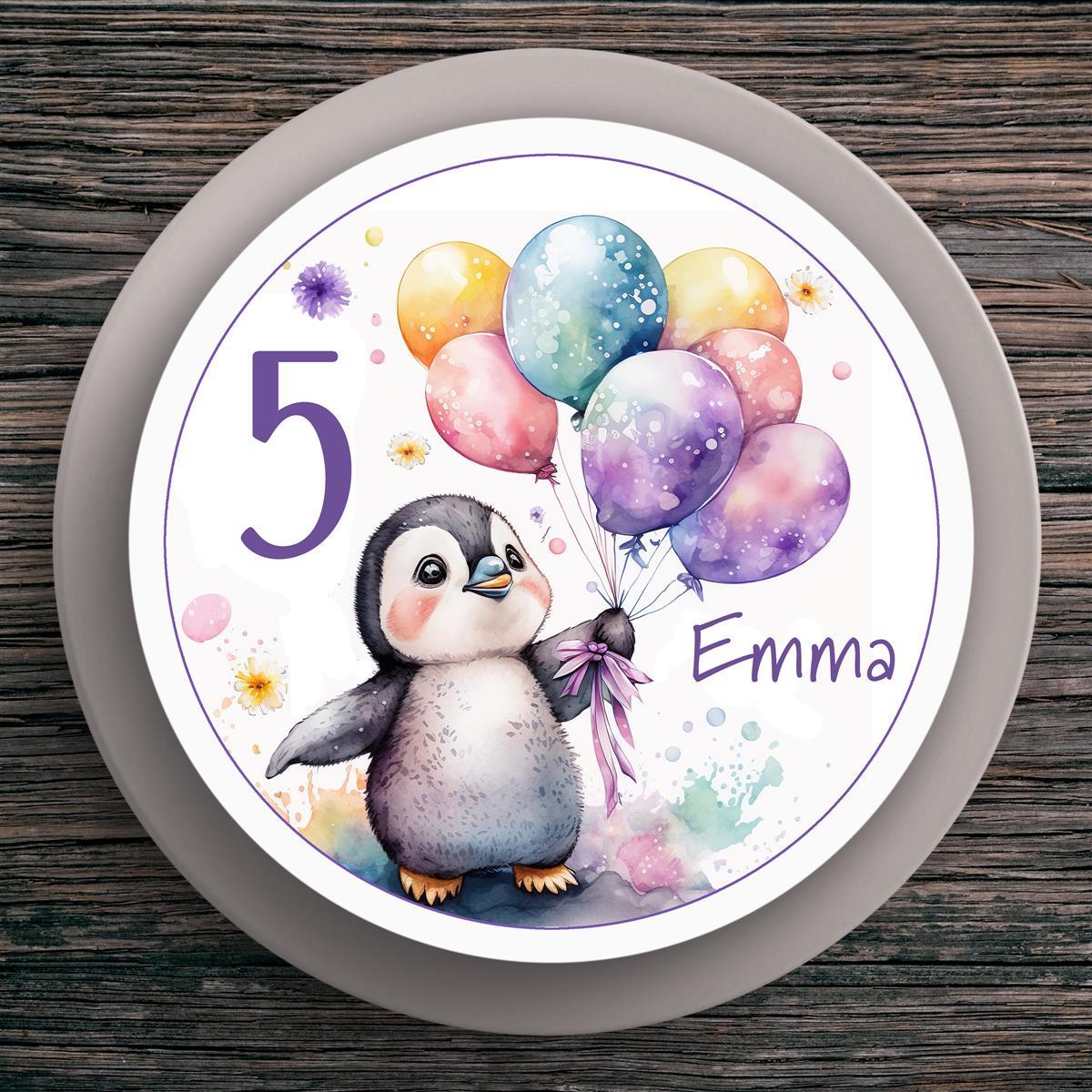 Tortenaufleger Geburtstag Pinguin #2 Name & Zahl (20cm)