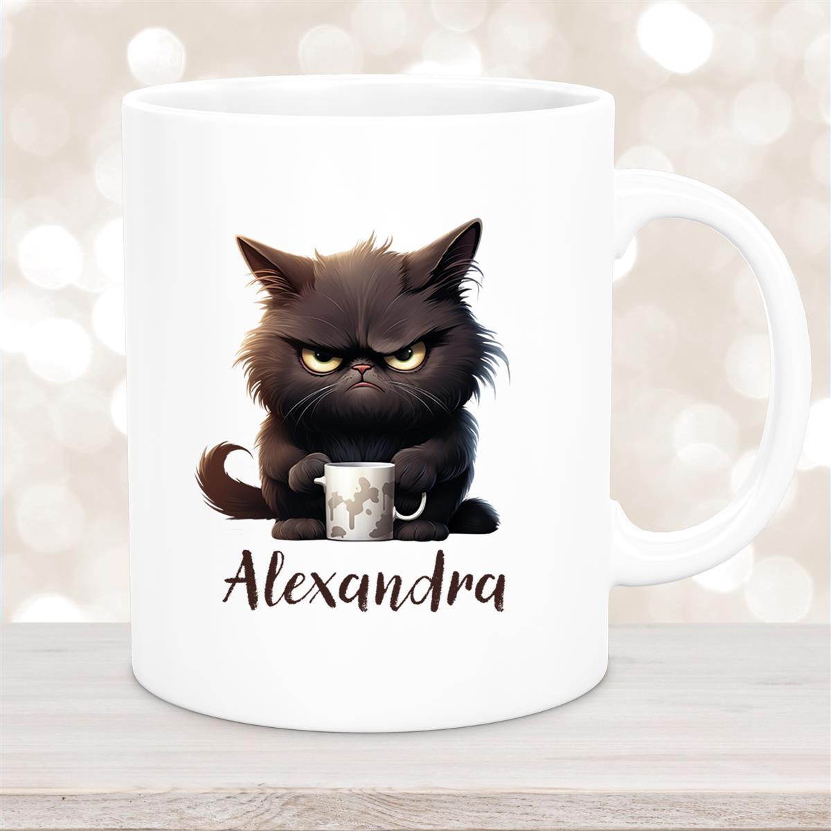 Tasse Katze Grumpy #1 Wunschname Kinderbecher personalisiert Keramik Weiß
