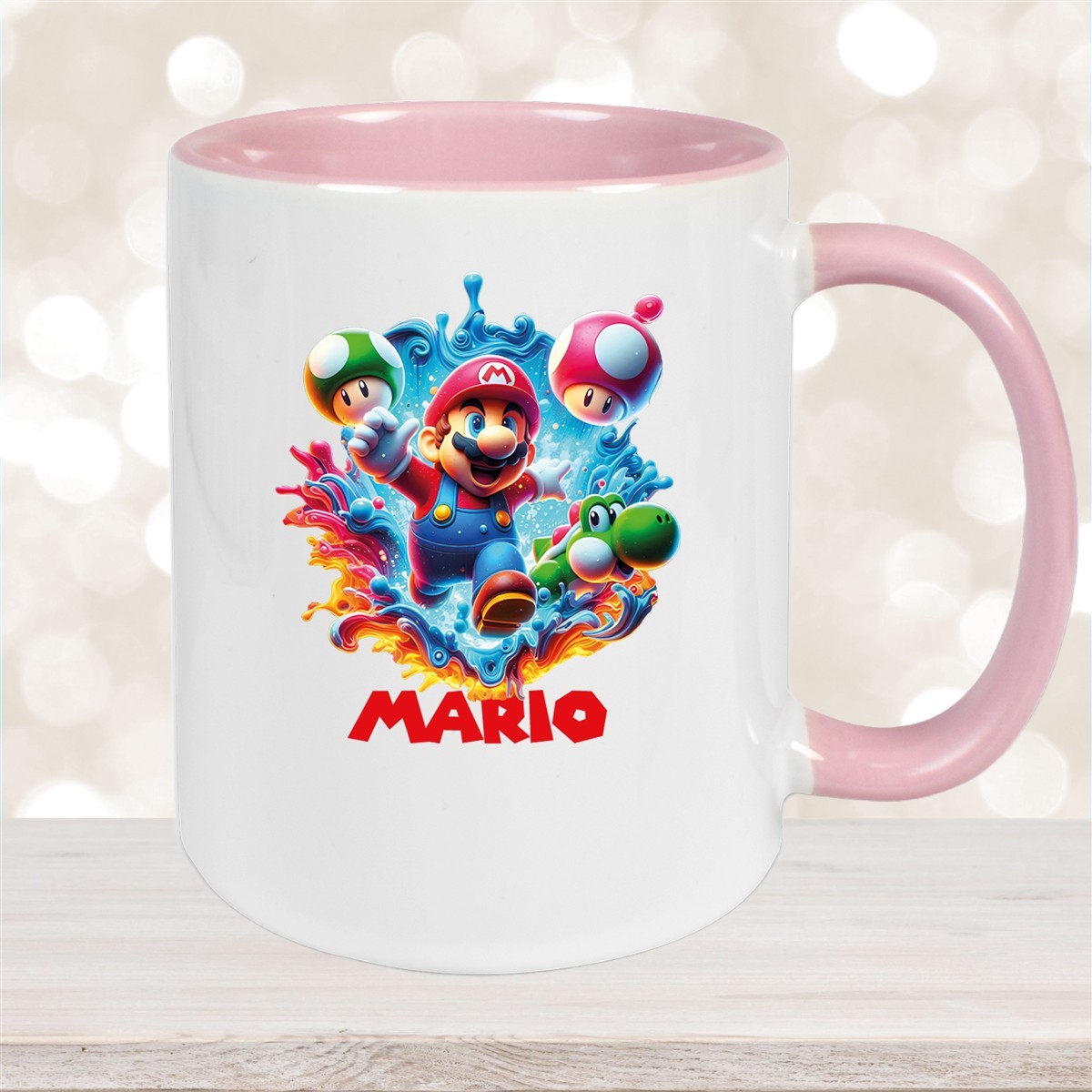 Tasse Wunschname Super-Mario #8 Keramik Kinderbecher personalisiert Altrosa