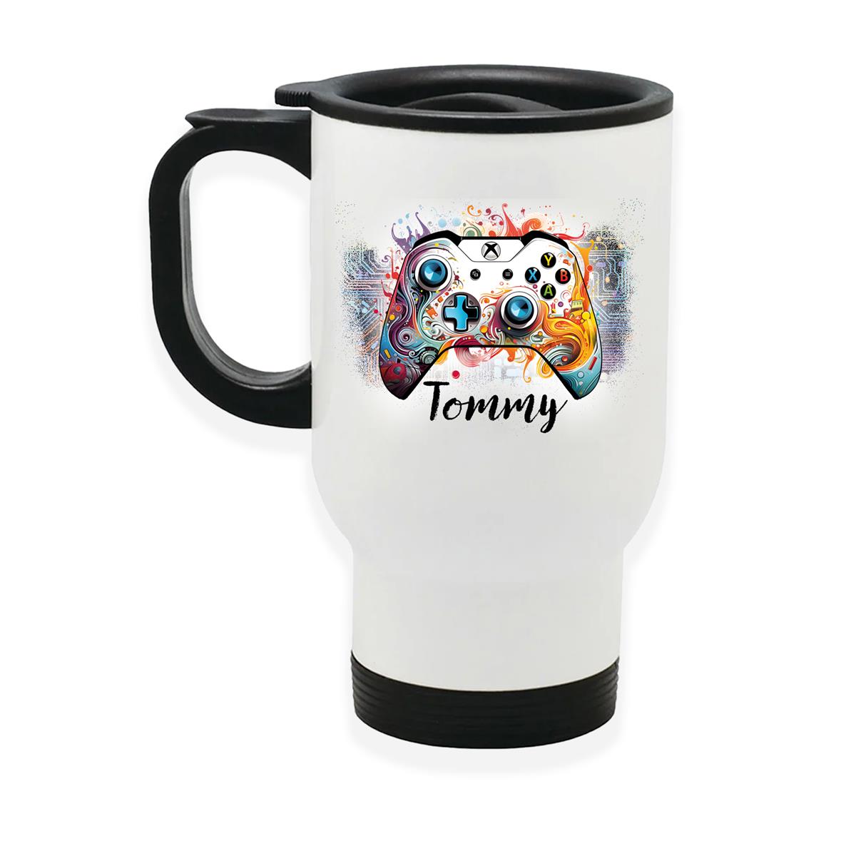 Edelstahl-Thermobecher mit Deckel Gamer 02 weiß