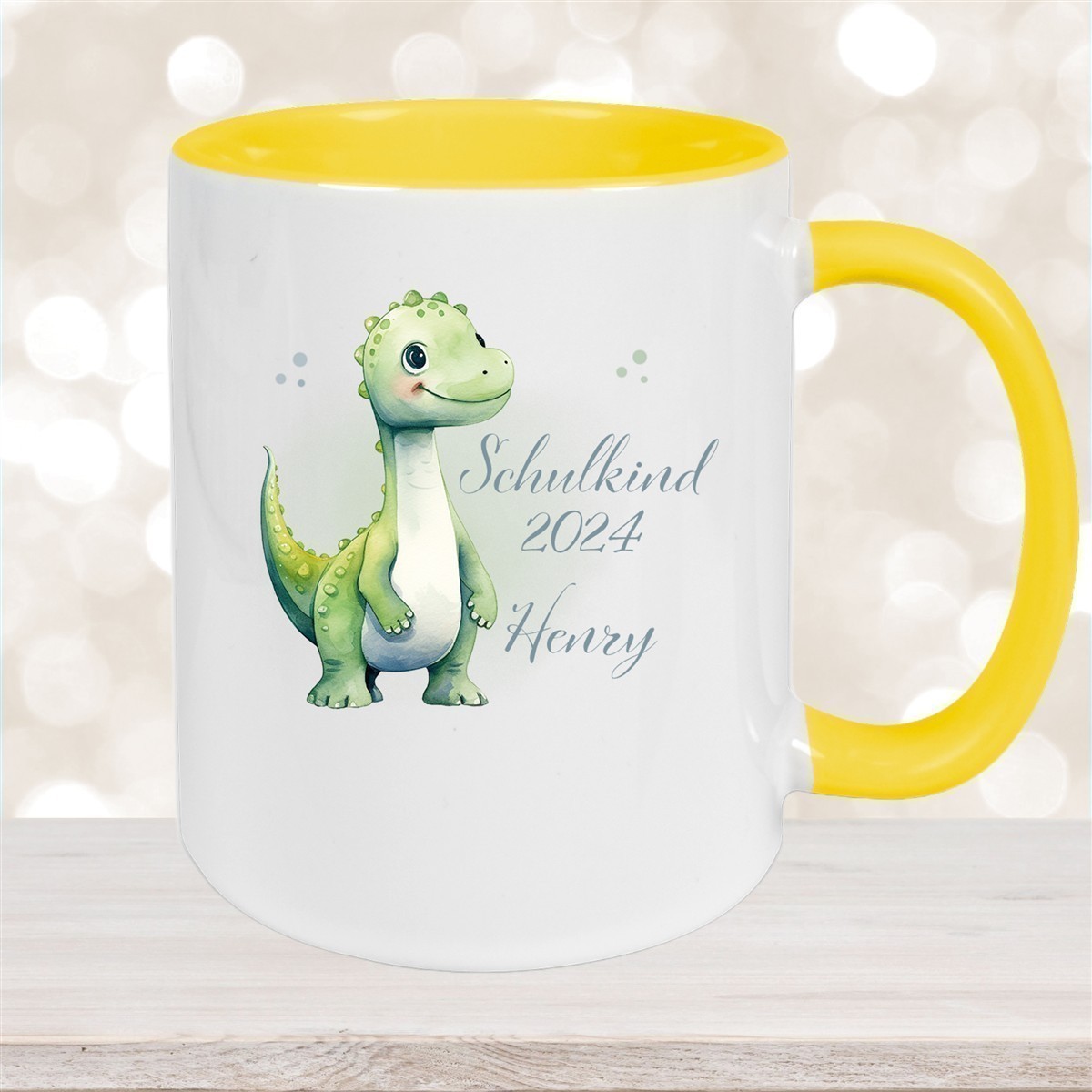 Tasse Schulkind #4 Wunschname Dino#1 Keramik Kinderbecher Personalisiert versch. Farben