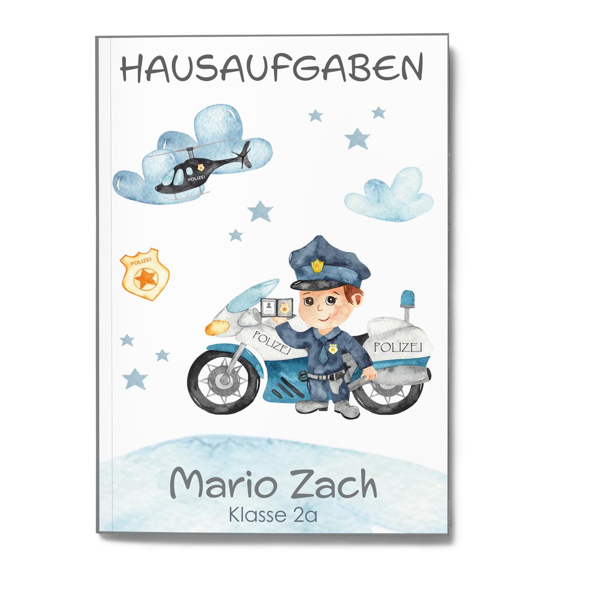 Hausaufgabenheft Polizei 2 DIN A5 - 48 Blatt mit Name und Klasse