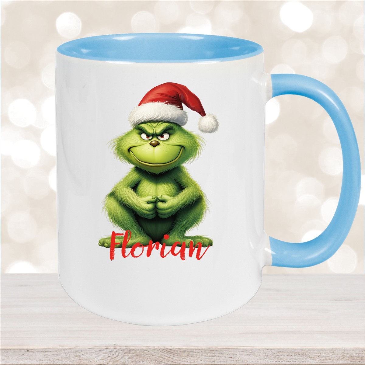 Tasse Wunschname Weihnachten Grinch #5 Keramik Kinderbecher Hellblau