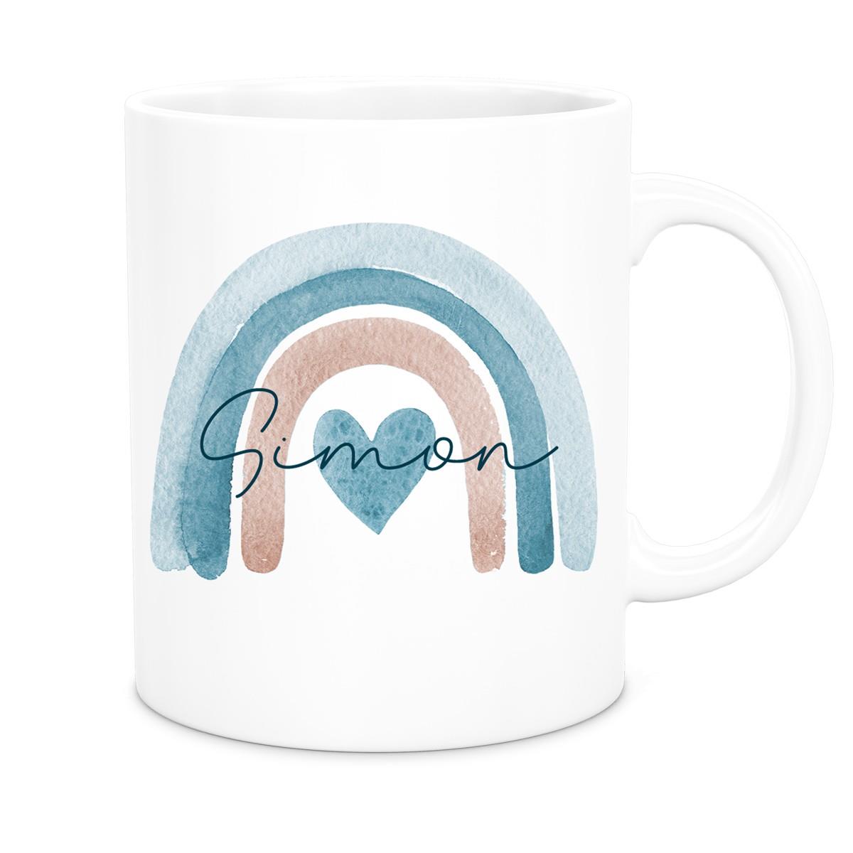 Tasse Wunschname Regenbogen 6 Keramik Kinderbecher versch. Farben