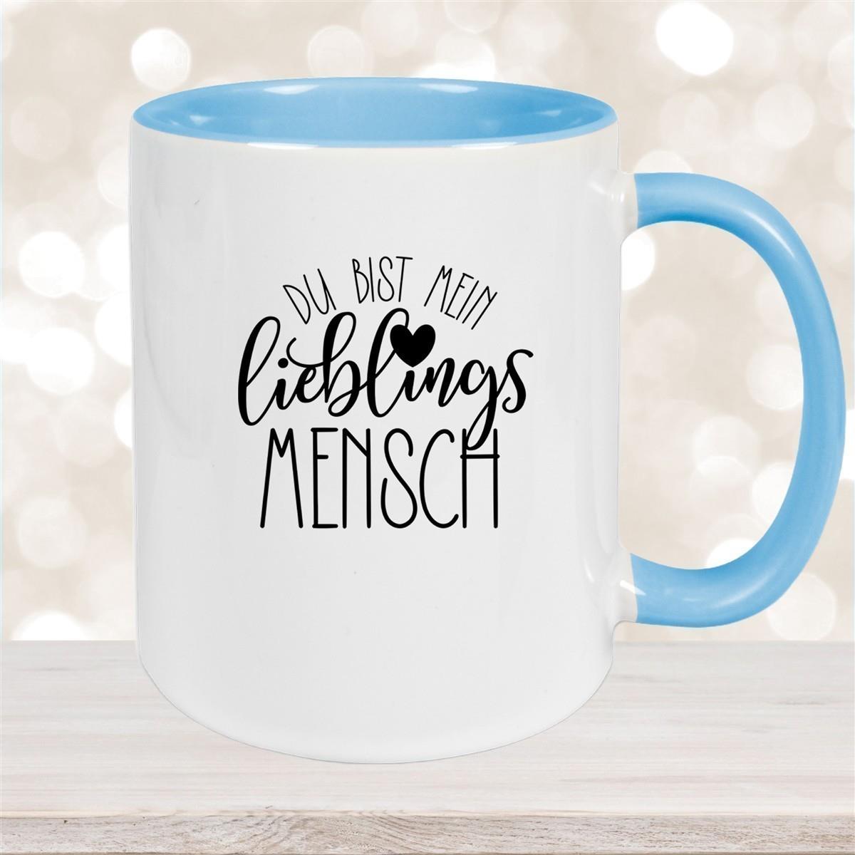 Tasse Spruch "Lieblingsmensch" Valentinstag 19 Keramik versch. Farben