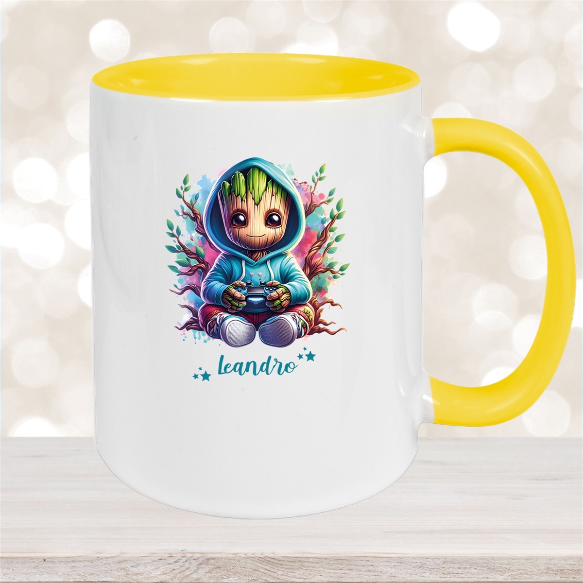 Tasse Wunschname Baby-Groot #6 Keramik Kinderbecher personalisiert Gelb