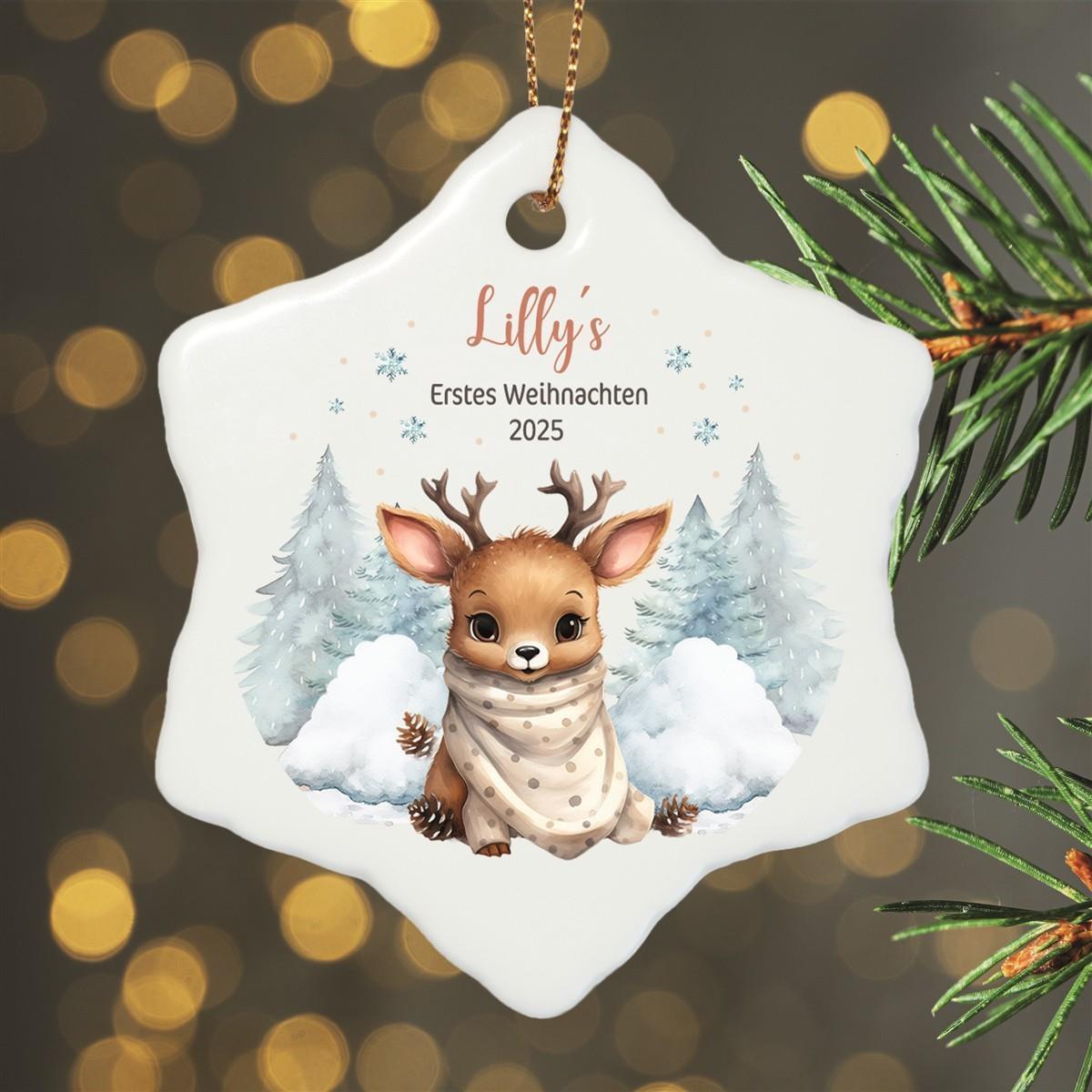 Weihnachtsanhänger personalisiert Rentier Baby 1 Name Motiv Anhänger Keramik, Weihnachtsschmuck, Weihnachtskugel, Christbaumschmuck versch. Formen