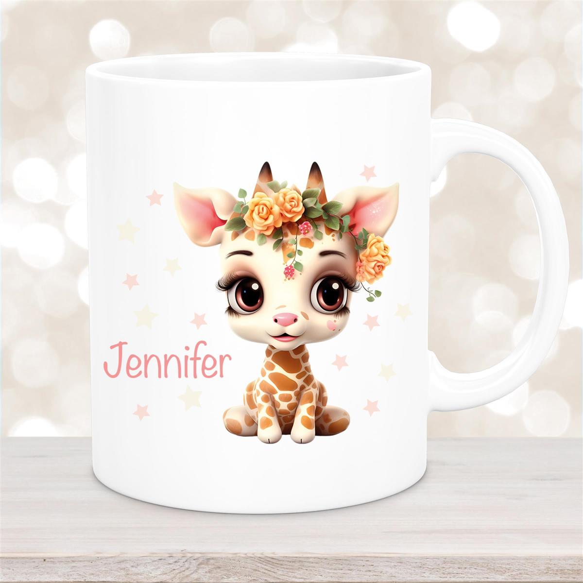 Tasse Wunschname Giraffe #1 Kinderbecher Keramik Weiß