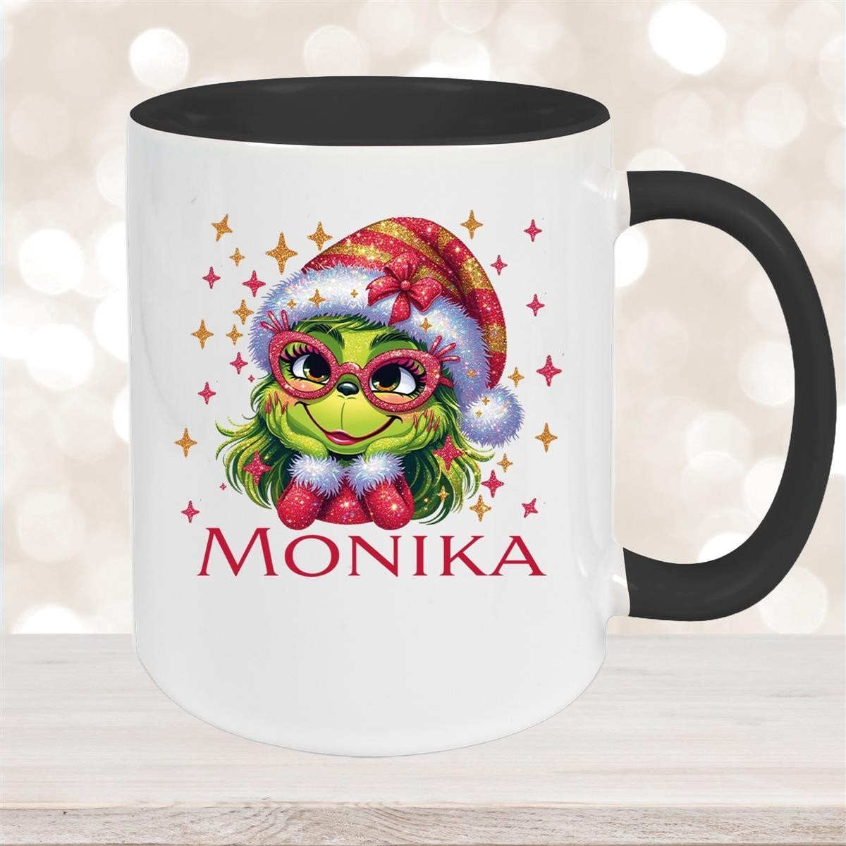 Tasse Wunschname Weihnachten Lady-Grinch #1 Keramik Kinderbecher versch. Farben