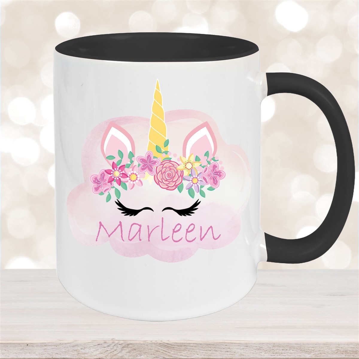 Tasse Einhorn #5 Wunschname Keramik Kinderbecher personalisiert Schwarz