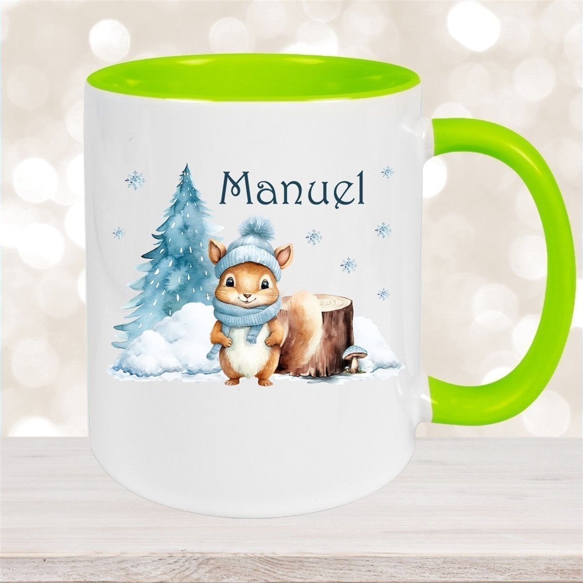Tasse Wunschname Weihnachten Eichhörnchen #1 Keramik Kinderbecher versch. Farben