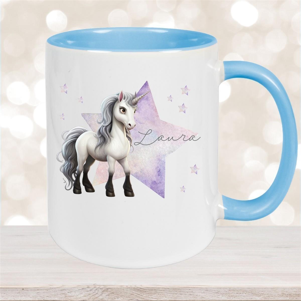 Tasse Wunschname Einhorn Stern 1 Keramik Kinderbecher versch. Farben