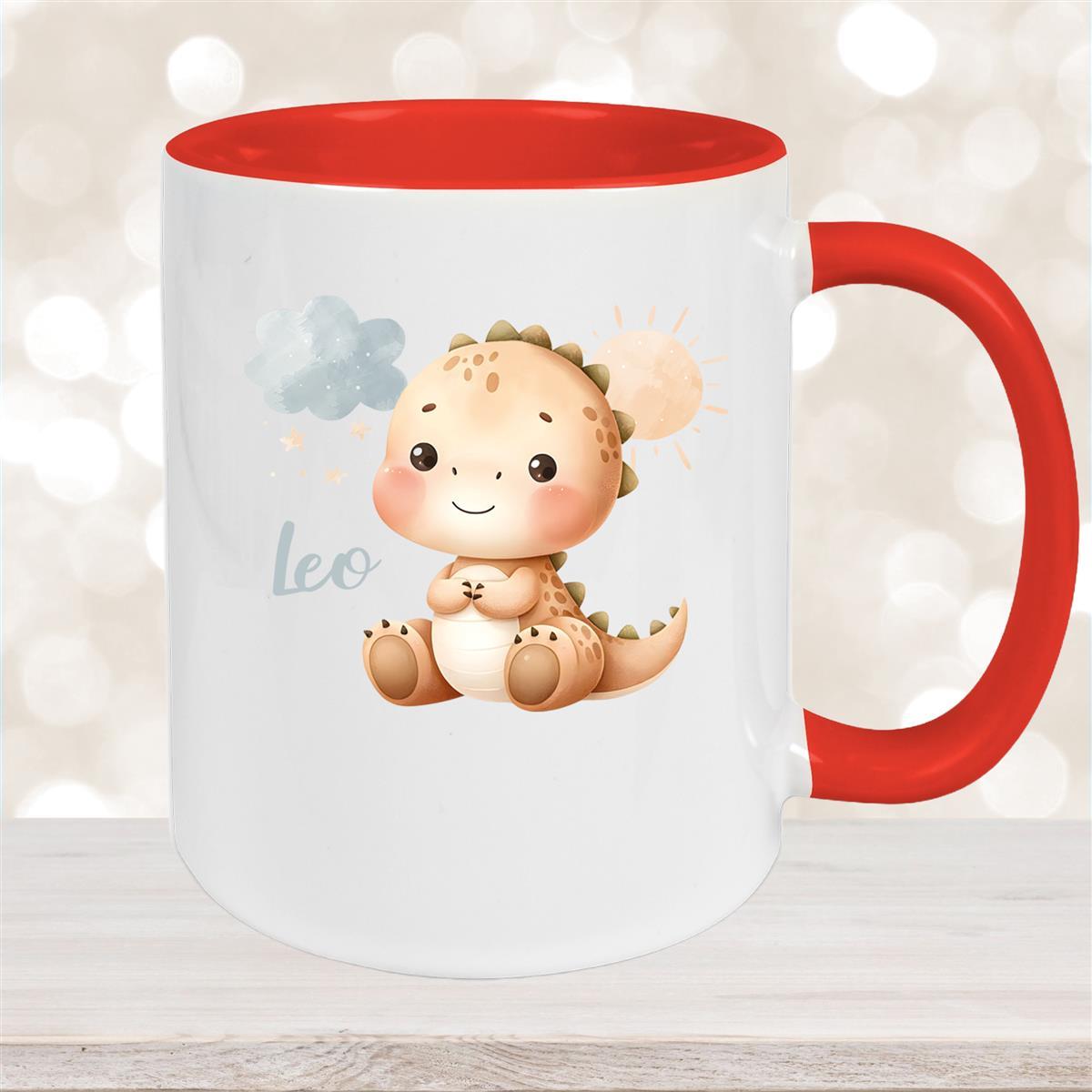 Tasse Dino #19 Wunschname Keramik Kinderbecher Personalisiert Rot