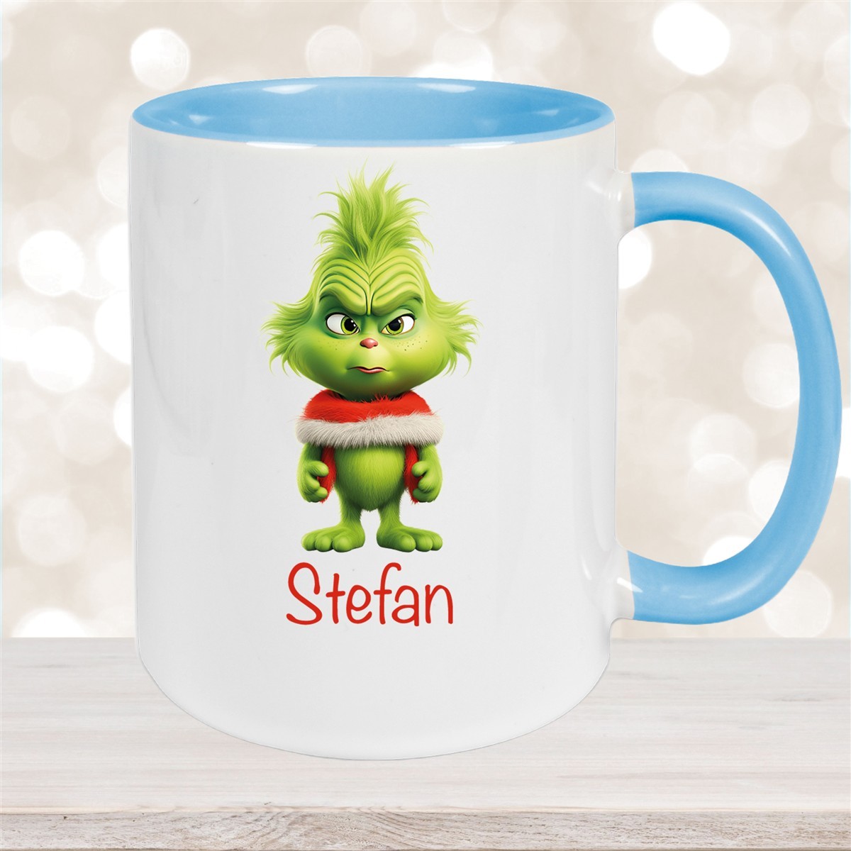 Tasse Wunschname Weihnachten Grinch #1 Keramik Kinderbecher Hellblau