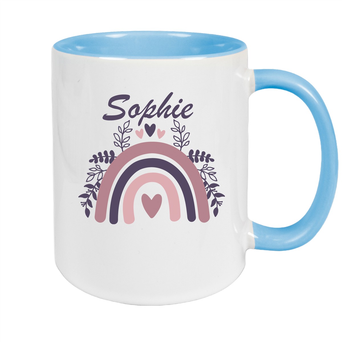 Tasse Regenbogen #8 Wunschname Keramik Kinderbecher Hellblau