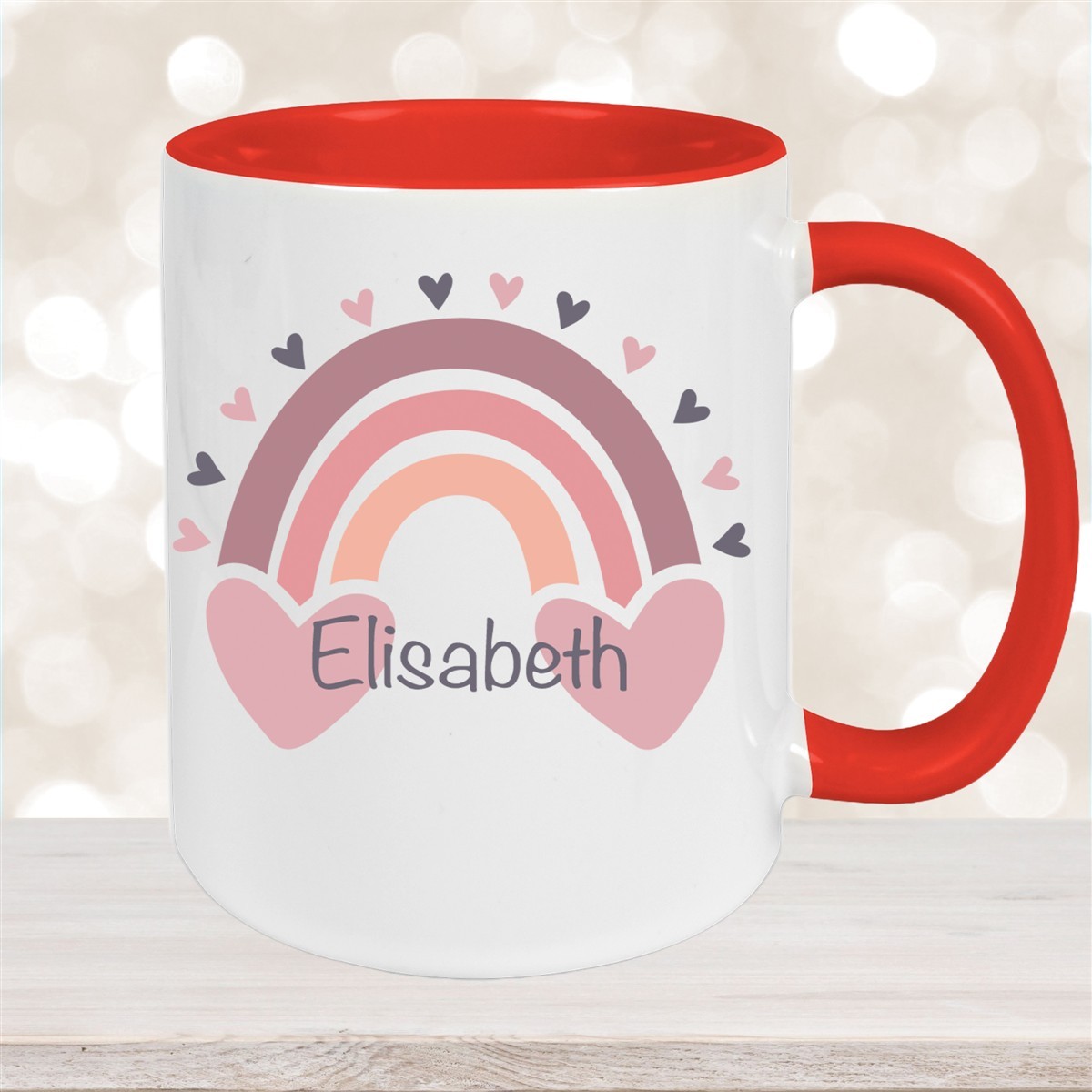 Tasse Wunschname Regenbogen #2 Keramik Kinderbecher Rot
