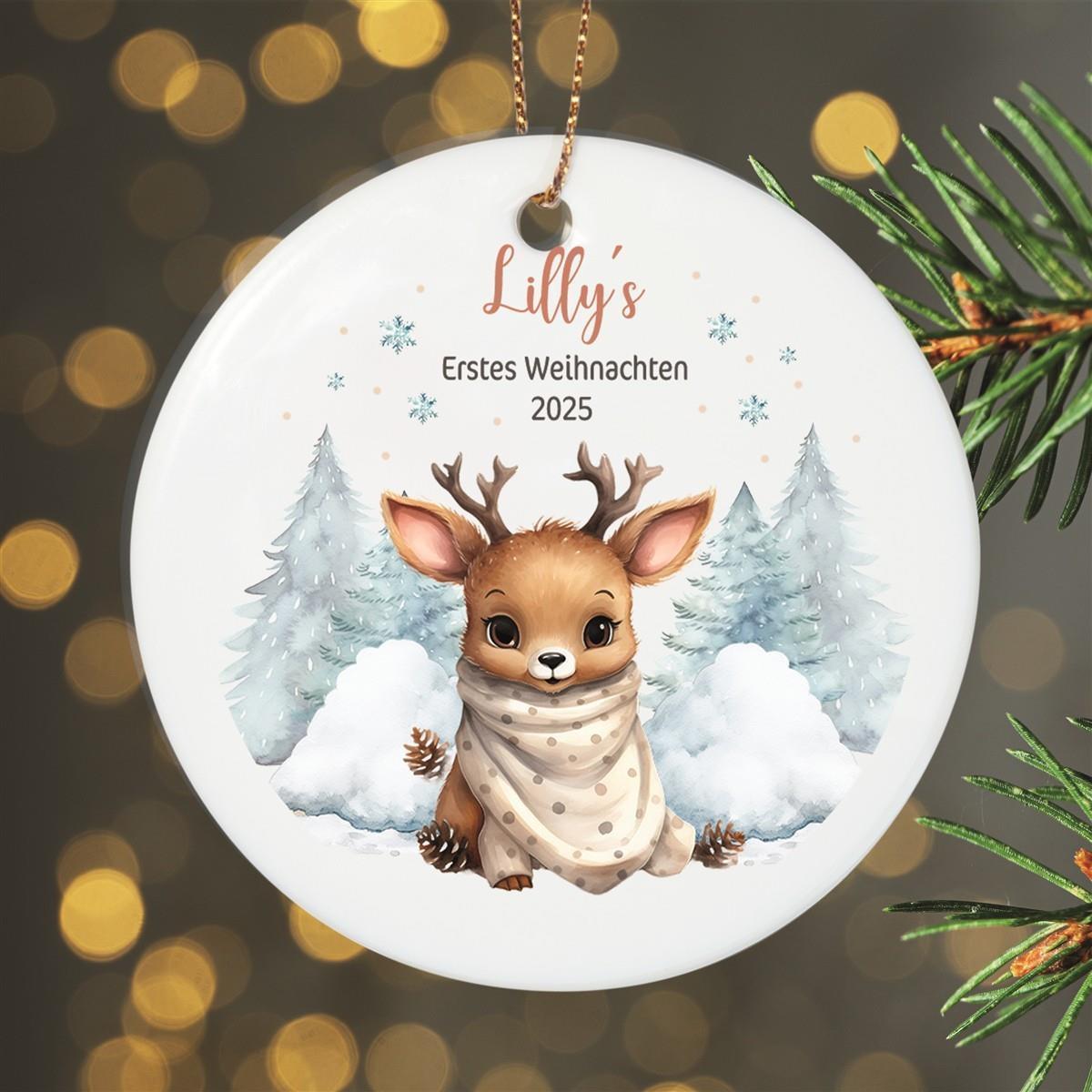 Weihnachtsanhänger personalisiert Rentier Baby 1 Name Motiv Anhänger Keramik, Weihnachtsschmuck, Weihnachtskugel, Christbaumschmuck versch. Formen