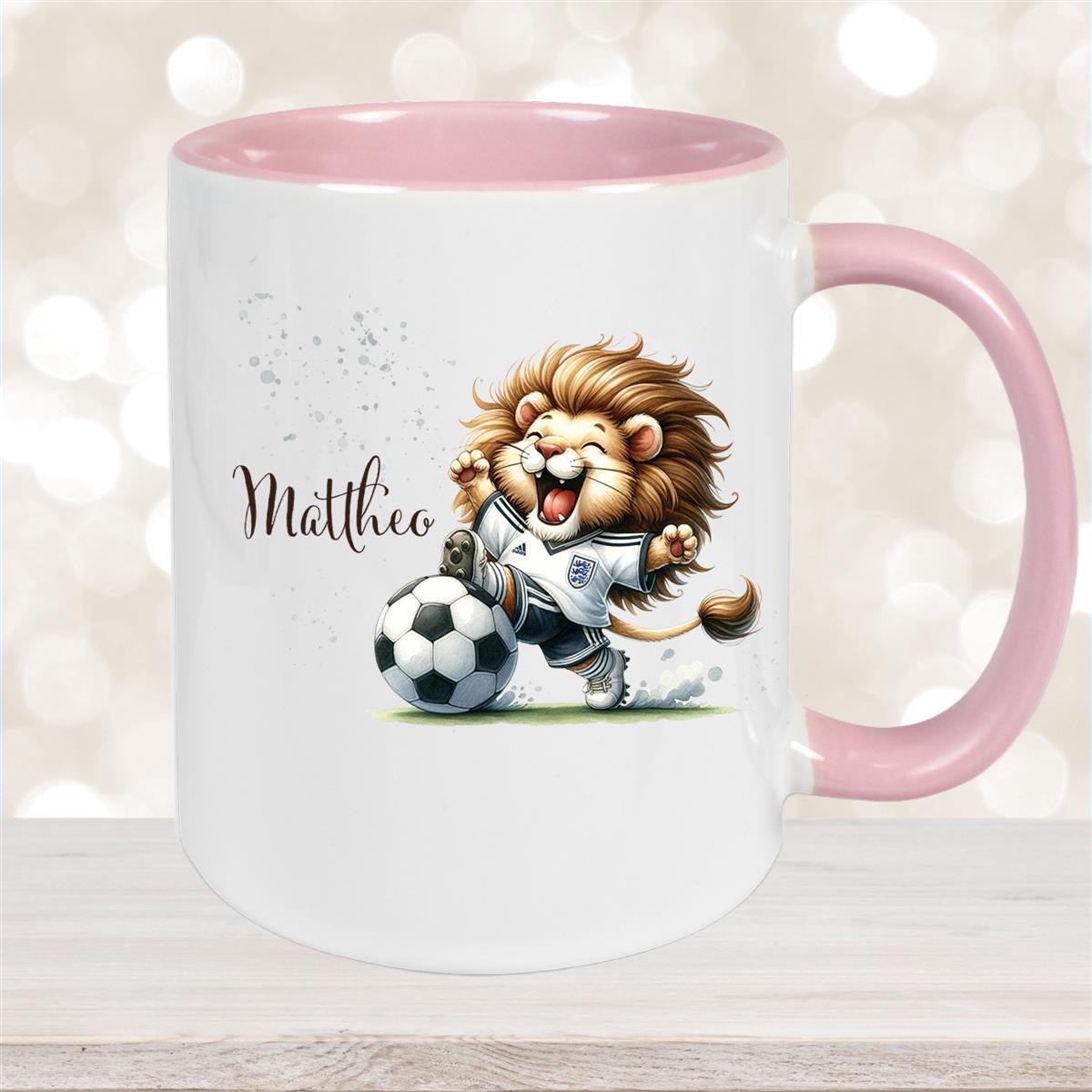 Tasse Fußball #9 Wunschname Keramik Kinderbecher personalisiert Altrosa