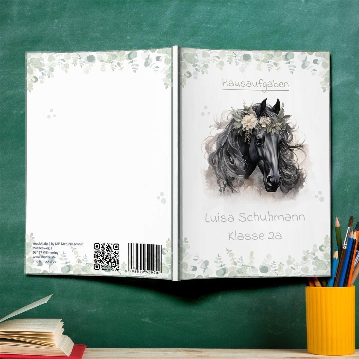 Hausaufgabenheft Pferd 3  DIN A5 - 48 Blatt mit Name und Klasse