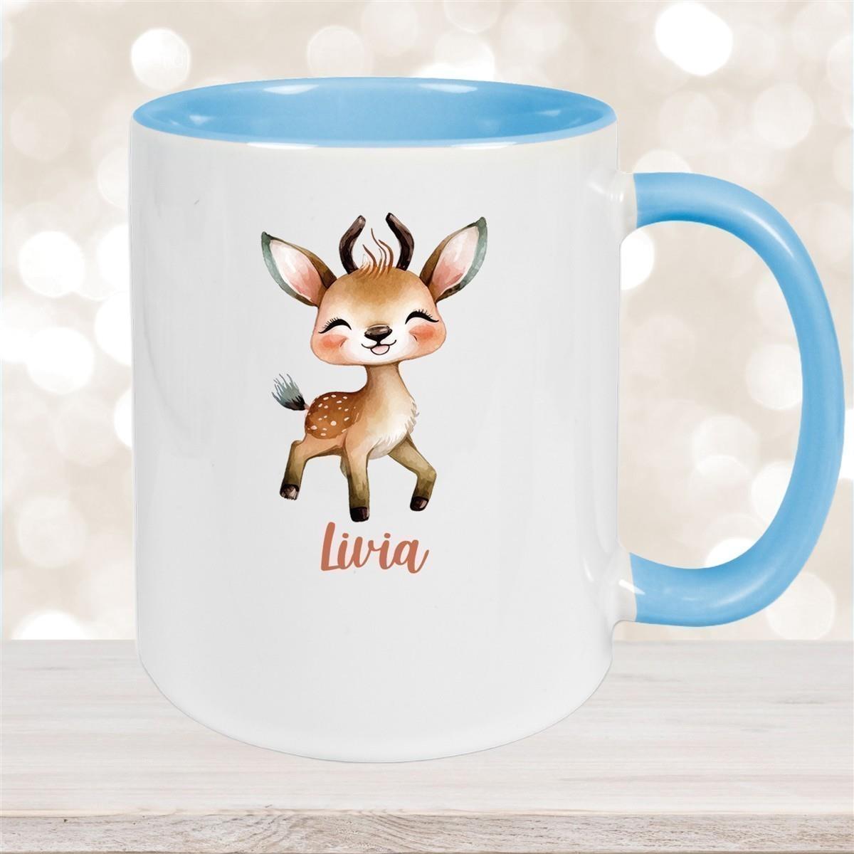 Tasse Wunschname Reh 1 Keramik Kinderbecher versch. Farben