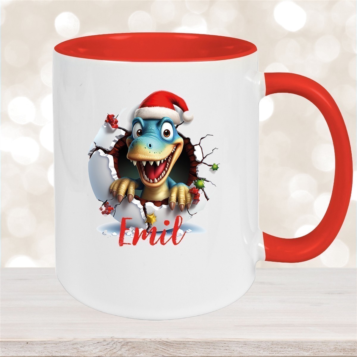 Tasse Wunschname Christmas Dino #2 Keramik Kinderbecher versch. Farben